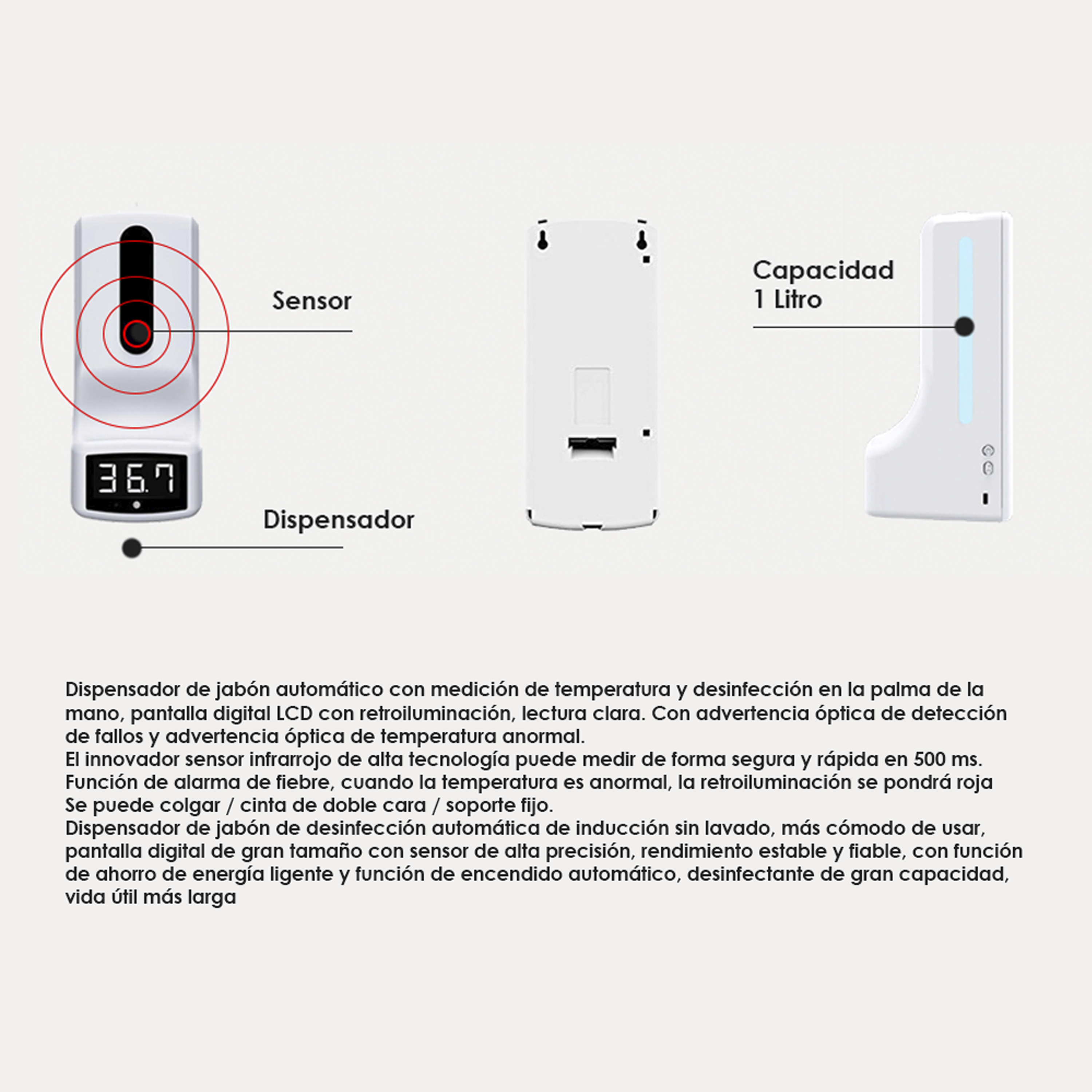 Termómetro Digital con Dispensador De Alcohol En Gel Automático - Imagen 3